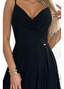 Numoco CHIARA elegantné maxi šaty na ramienka - čierna s trblietkami 299-18