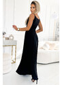 Numoco CHIARA elegantné maxi šaty na ramienka - čierna s trblietkami 299-18