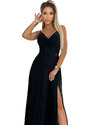 Numoco CHIARA elegantné maxi šaty na ramienka - čierna s trblietkami 299-18