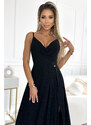 Numoco CHIARA elegantné maxi šaty na ramienka - čierna s trblietkami 299-18