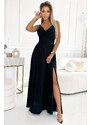 Numoco CHIARA elegantné maxi šaty na ramienka - čierna s trblietkami 299-18