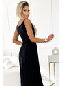Numoco CHIARA elegantné maxi šaty na ramienka - čierna s trblietkami 299-18