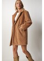 Happiness İstanbul Women's Biscuit Rabbit Hair Look Oversize Coat