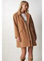 Happiness İstanbul Women's Biscuit Rabbit Hair Look Oversize Coat