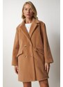 Happiness İstanbul Women's Biscuit Rabbit Hair Look Oversize Coat