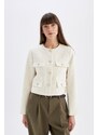 DEFACTO Crop Crew Neck Button-Down Blazer Jacket