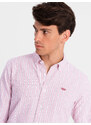 Ombre Men's cotton REGULAR FIT shirt with fine stripes - pink