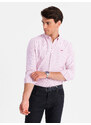 Ombre Men's cotton REGULAR FIT shirt with fine stripes - pink