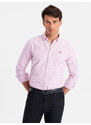 Ombre Men's cotton REGULAR FIT shirt with fine stripes - pink