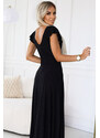 Numoco CRYSTAL trblietavé dlhé šaty s výstrihom - čierne 411-12
