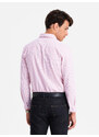 Ombre Men's cotton REGULAR FIT shirt with fine stripes - pink