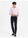 Ombre Men's cotton REGULAR FIT shirt with fine stripes - pink