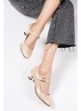 Mio Gusto Gabriela Nude Colored Patent Leather Women's Low Heeled Shoes