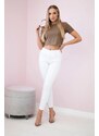 MladaModa Bavlnené nohavice s mašličkou model 3695 biele