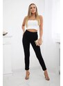 MladaModa Bavlnené nohavice s ozdobným pásom model 2399 čierne