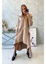 Béžové zateplené šaty s dlhšími bokmi 21756 - Kesi