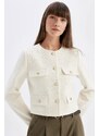 DEFACTO Crop Crew Neck Button-Down Blazer Jacket