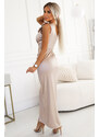 numoco basic 580-1 AURORA dlhé saténové šaty na jedno rameno s ružami - BEACH