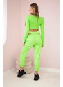 MladaModa Tepláková súprava s crop-topovou blúzkou model 9340 neónovo zelená