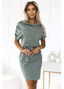 Numoco ROXI šaty s asymetrickou sukňou a opaskom - olivová farba 240-4