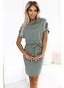 Numoco ROXI šaty s asymetrickou sukňou a opaskom - olivová farba 240-4