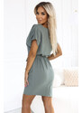 Numoco ROXI šaty s asymetrickou sukňou a opaskom - olivová farba 240-4