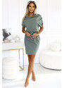 Numoco ROXI šaty s asymetrickou sukňou a opaskom - olivová farba 240-4