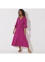 Jednofarebné dlhé krepónové šaty s gombíkmi purpurová 042 Blancheporte