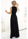 Numoco MONIQUE dlhé exkluzívne šaty s výstrihom a rozparkom pri nohaviciach - čierne s trblietkami 587-1