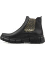 Dámské kožené Chelsea boty s leopardím potiskem - HELIOS Komfort 510S, černé