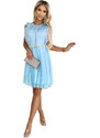 numoco basic 454-4 Šaty GRETA s čipkou a zlatým opaskom - MODRÉ