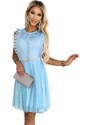 numoco basic 454-4 Šaty GRETA s čipkou a zlatým opaskom - MODRÉ