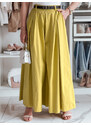 BASIC Horčicové dámske široké nohavice-sukňa FLOWES UY2589