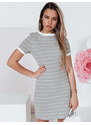 BASIC Rebrované sivé dámske pruhované mini šaty FITLINES EY2580