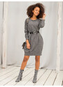 BASIC Tmavosivé voľné šaty s vreckami RV-TU-5184.93P-dark gray