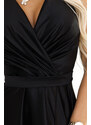 Numoco MONIQUE dlhé exkluzívne saténové šaty s výstrihom a rozparkom na nohaviciach - čierne 587-2