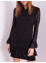 BASIC Čierne dámske šaty so vzorom a volánikmi EM-SK-5001.99-black
