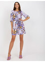 BASIC Fialové kvetované šaty s opaskom LK-SK-507529.67P-purple