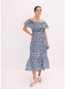 bonprix Midi šaty, Boho, s výstrihom Carmen, z ľahkej bavlny, farba modrá