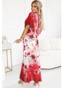 NUMOCO Bílo-červené vzdušné maxi šaty s výstřihem do V a květinovým vzorem *603-1