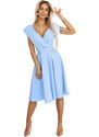 Numoco SCARLETT - rozviate midi šaty s véčkovým výstrihom a opaskom - svetlomodré 348-12