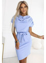 Numoco ROXI šaty s asymetrickou sukňou a opaskom - svetlomodré 240-6