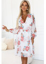 NUMOCO Biele kvetované šifónové šaty s výstrihom DOLORES 388-3