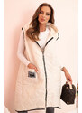 K-Fashion Dámske Plus veľkosť prešívaná vesta s kapucňou na zips svetlo béžová