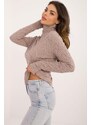 MladaModa Rolákový sveter s ažúrovým vzorom model 34261 béžový