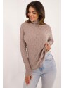 MladaModa Rolákový sveter s ažúrovým vzorom model 34261 béžový