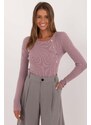 MladaModa Vrúbkovaný sveter s ozdobnými gombíkmi model 32262 svetlý fialový