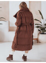 BASIC Hnedý dlhý dámsky prešívaný kabát s pásikom FAVI TY4962