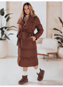 BASIC Hnedý dlhý dámsky prešívaný kabát s pásikom FAVI TY4962