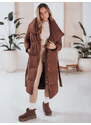 BASIC Hnedý dlhý dámsky prešívaný kabát s pásikom FAVI TY4962
